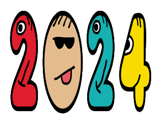 Happy New Year 2024 makes a change from the usual with the numbers shown as cheeky characters celebrating their own version of the changing of the year. It's all about the numbers!