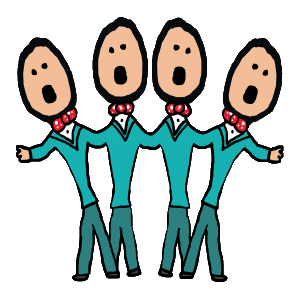 A Cappella design features four singers in suits and bow ties joined together in perfect a cappella harmony.