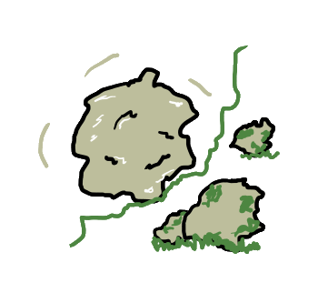 A Rolling Stone Gathers No Moss - illustration of stone rolling down a hillside past moss-covered rocks