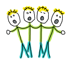 A Cappella Stickmen is a fun hand drawn design showing four singers giving it their all in a vocal quartet. Perfect harmony - a choir in stickman style.