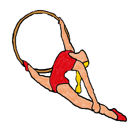 A solo circus acrobat performs act with a ring, plus grace, balance and power.