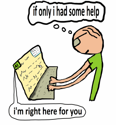 Writer sat at computer using AI helper