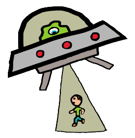 Alien abduction features spacecraft with beam capturing earthling