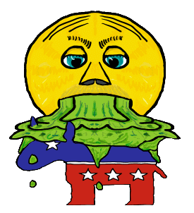 Anti Democrat design features a guy being sick over the Democrat donkey. A clear message of dislike for the Dems, and their donkey.
