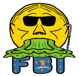 Anti FBI shows an agent with a wire vomiting over the FBI lettering below. Show how you feel about the FBI!