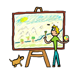 Artist painting on a canvas