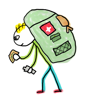 Backpacking Stickman heads off to explore the world, camp out for the weekend or get to that rock festival.  A fun hand drawn design shows a backpacker carrying a large rucksack on back with map in one hand, and water bottle in the other.