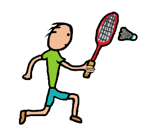 Badminton player leaps to strike the shuttlecock