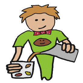 A barista carefully pours coffee into a cup - wears bow tie and coffee bean logo tee