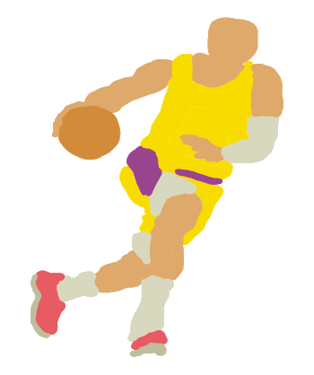 Basketball design shows a player running with the ball.