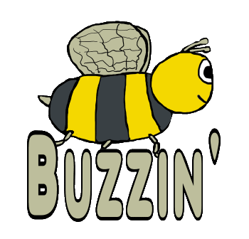 Buzzing Bee is a fun drawing of a bumble bee in mid flight saying 