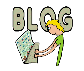 Blogger Blogging design shows a blog being created by an online author with large 