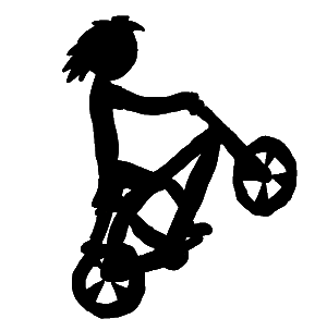 A BMX stickman bike rider doing a wheelie on street bike. For fans of BMX riding, street biking and bicycle motocross.