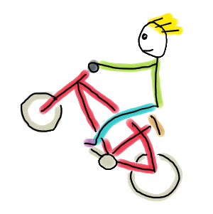 Hand-drawn BMX Stickman mid-wheelie, full of motion and mischief. With bold red lines, expressive hair, and a lifted front wheel, this quirky design celebrates the thrill of riding in minimalist style. Perfect for BMX riders, cycling fans, and anyone who loves art that pops with personality and movement.