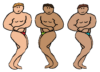 Bodybuilding design features three bodybuilders holding classic pose.