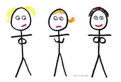 Stick women with different types of boobs