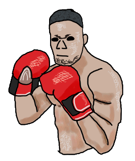 A boxer faces the viewer in a classic boxing pose.