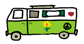 Campervan with love and peace symbols