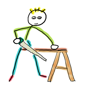 Hand drawn Carpentry Stickman is a fun design showing a carpenter using his woodworking skills to saw a piece of wood.