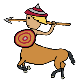 Centaur design features the half man half horse creature from Greek mythology.  Sagittarius symbol, equipped with spear, shield and helmet, this guy is ready for action.