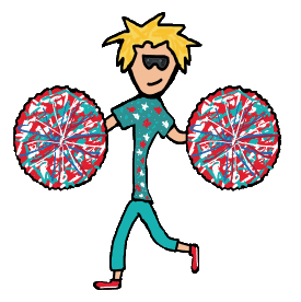 A cheerleader shows off their moves waving brightly colored pom-poms.  A cool and fun cheerleading design.