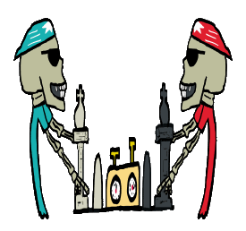 Chess design features two skeleton players playing a nice game of chess.