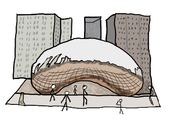 Chicago Bean cartoon drawing with stickmen
