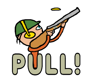 Clay Pigeon Shooting design shows an expert marksman aiming in front of the fast moving clay. Original hand drawn design for clay shooting enthusiasts. No pigeons harmed, etc.