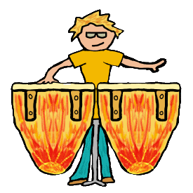 A conga player with a pair of floor standing congas.  African percussion music producing beats to get into.