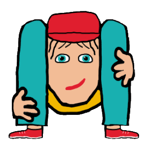 A contortionist is pictured with head between legs and hands holding in position.   Fun design for flexible people who tie themselves up in knots and contortions.