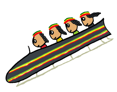 Rasta Bobsleigh Team is a fun design showing four Jamaican bobsled champions in their Rasta themed bobsleigh.