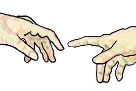 Creation of Adam Hands shows the hands from the drawing by Michelangelo shaded and worked in a graphic style.