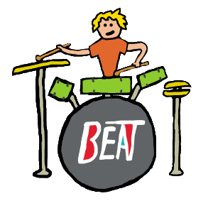 Drumming design features stickman drummer with fabulous drum kit tapping out a cool rhythm to start the intro. Minimal stick style graphic for drummers and masters of the paradiddle.
