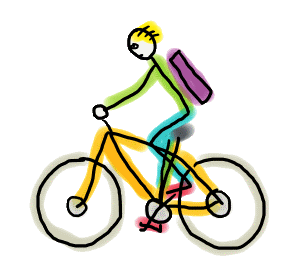 Cool and fun hand drawn electric bike being ridden by a stickman.  For e-bike commuters.