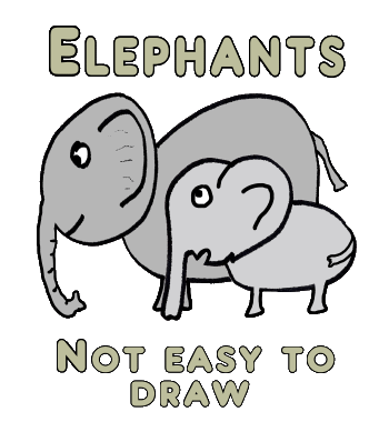 Funny Elephants shows a couple of imperfectly hand drawn elephants.  Under the caption says 