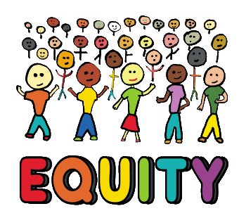 Equity design shows a diverse crowd of people above the word 