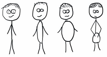 Four stick figures with different body shapes