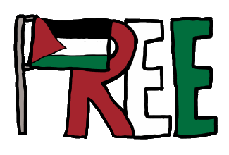 The Palestinian flag and the letters 