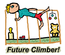 Baby climbs out of cot - a future climber in the making