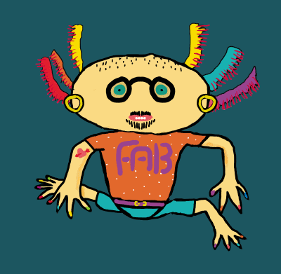 Humorous drawing of a gay axolotl