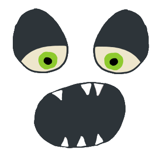 Ghost face with hooded eyes and open mouth with a few pointy teeth
