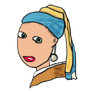 A graphic style homage to Dutch painter Johannes Vermeer from the 1600's and his tronie style painting of 