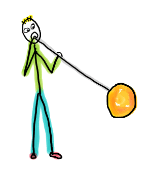 Glassblowing Stickman is a fun hand-drawn design. It shows a glass artist blowing into molten glass forming a round shape.  Glassblowing includes all sorts of heating and shaping activity to create artwork and glass sculptures.