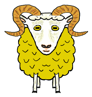 The Golden Fleece from mythology shows a sheep with a gold fleece coat.  For fans of Chrysomallos, and Jason and the Argonauts.
