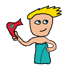 Hair drying with a hair dryer blowing hair