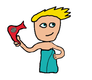 Hair drying with a hair dryer blowing hair