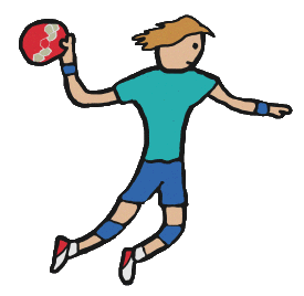 Handball player leaps to throw the ball at the goal