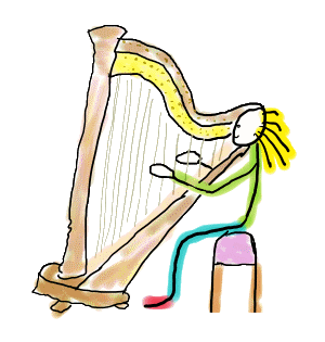 
Harp Playing Stickman shows a stick figure harpist sat at a beautiful harp. Hand drawn fun for those who love this instrument.