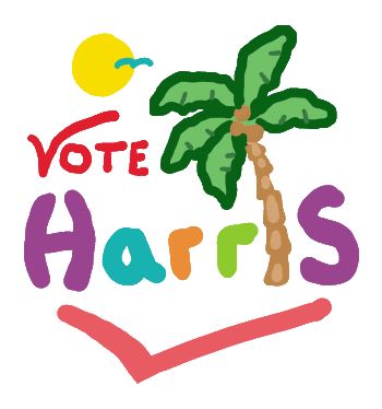 Vote Kamala Harris 2024 is a fun hand drawn design using the coconut tree as the 