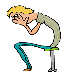 Head In Hands shows a depressed or upset person leaning forward and holding their head in their hands.